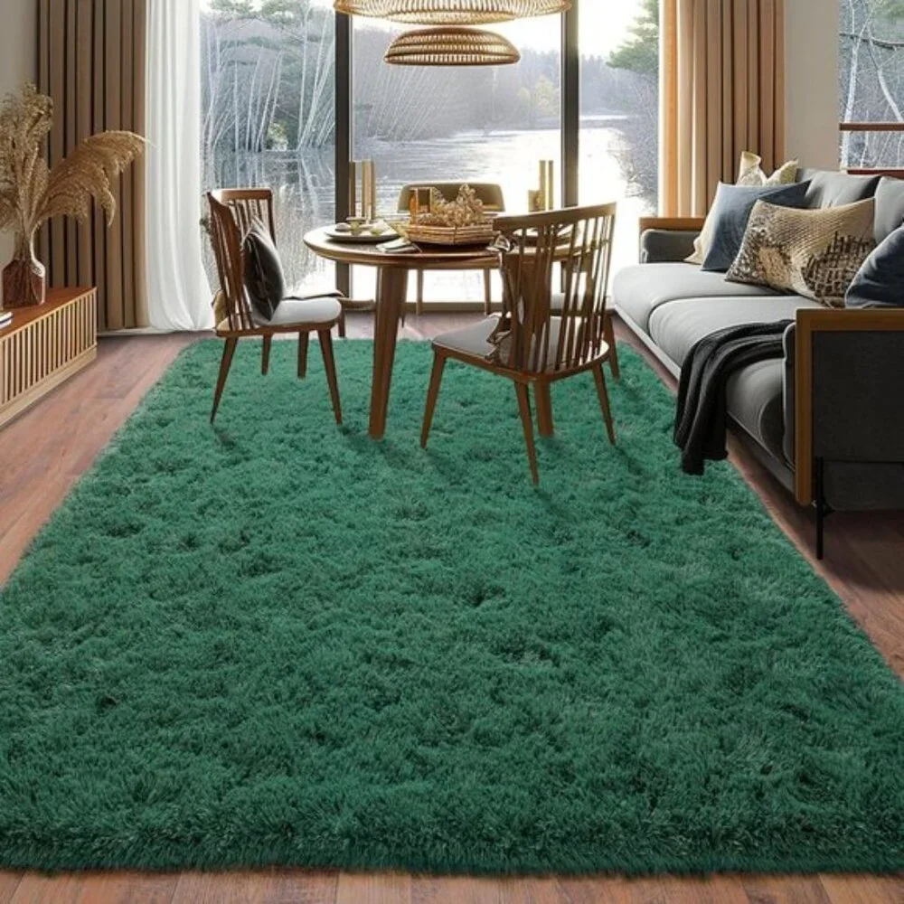 4x6 Green Fluffy Rug, Soft Shag and Cozy Plush Carpet for Nursery & Room Decor